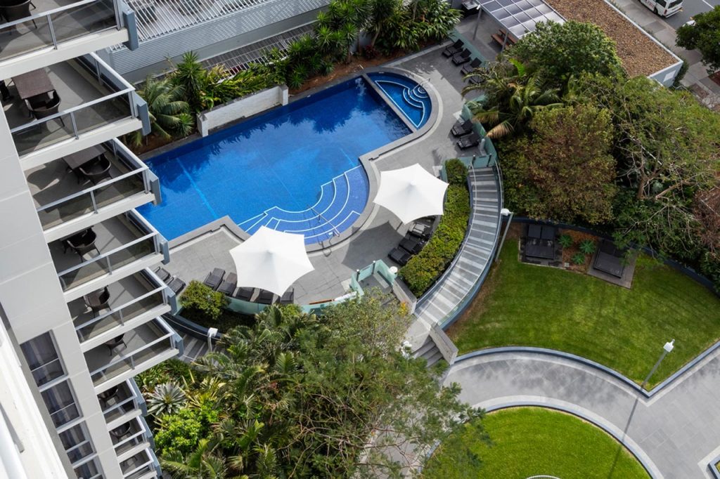 Aerial view of outdoor swimming pool Broadbeach